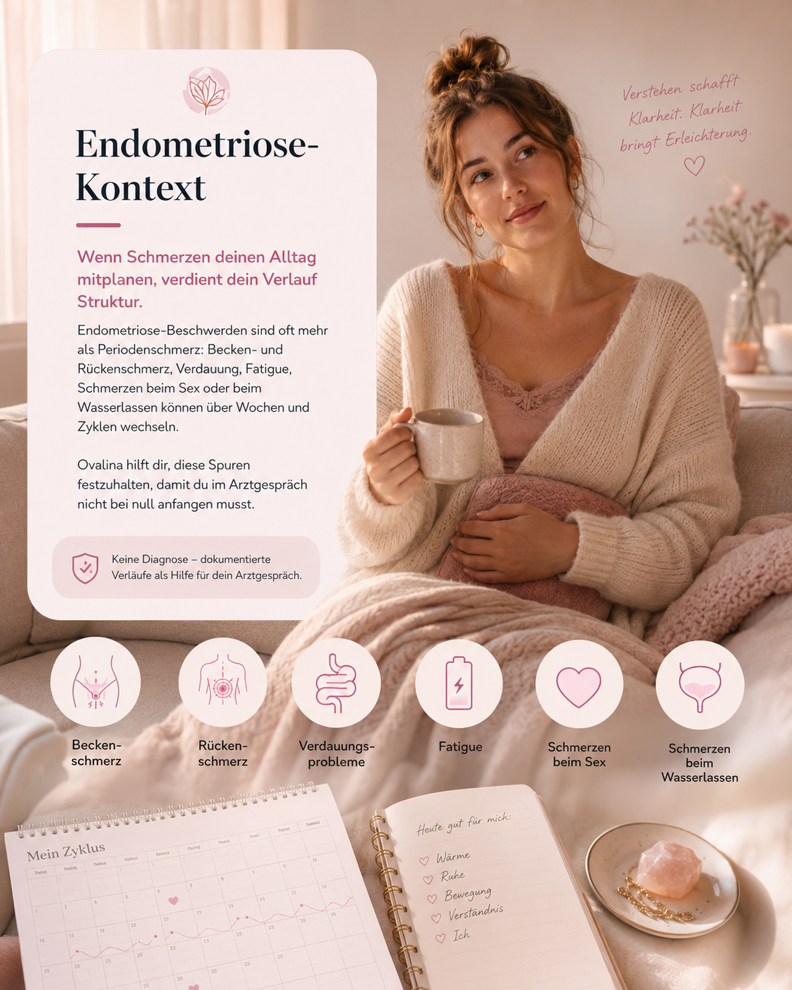 Ovalina Endometriose-Kontext mit Schmerzverlauf und strukturierter Dokumentation